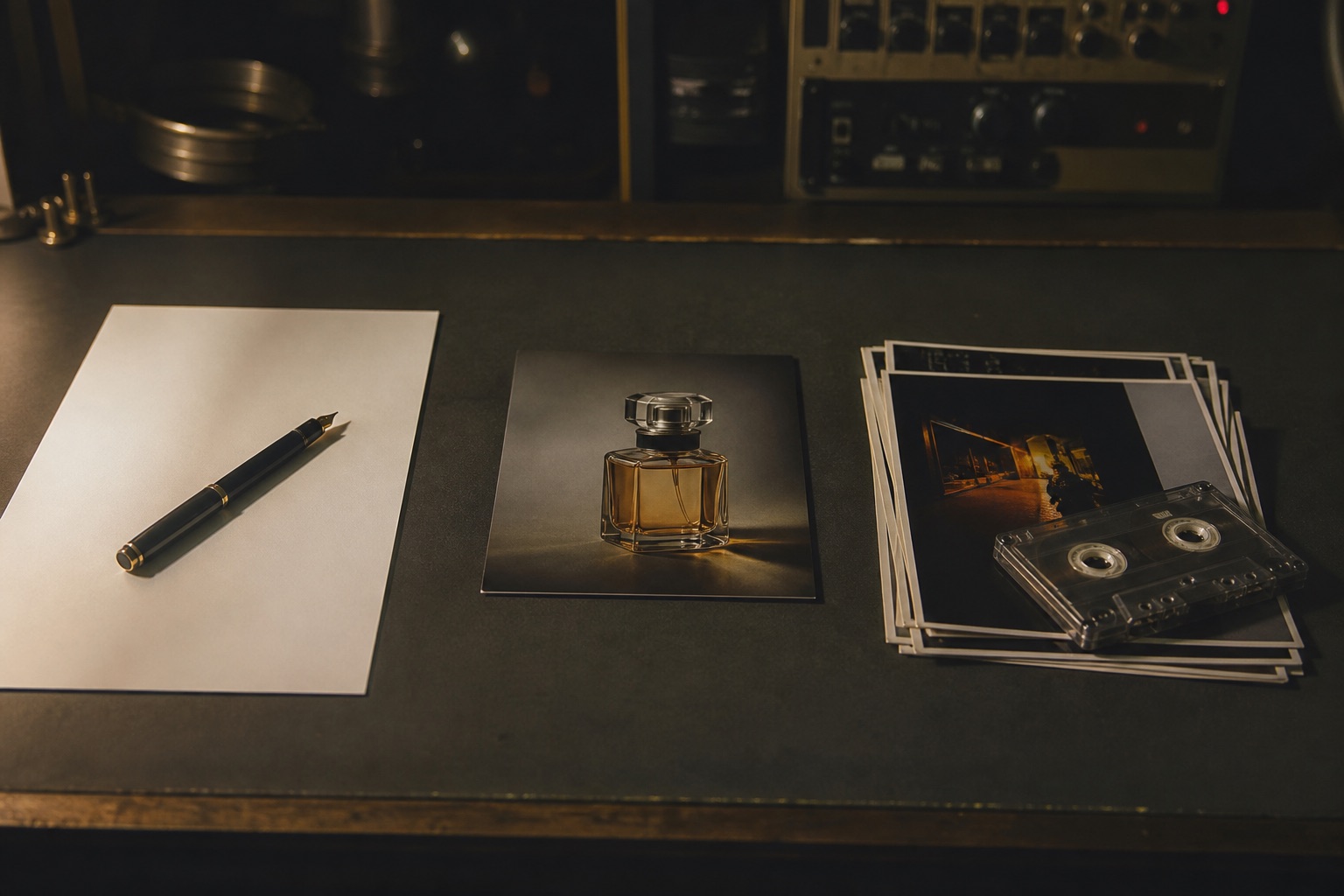 Pen, still photograph, and a stack of reference prints laid out as the three MiniMax H3 Max modes