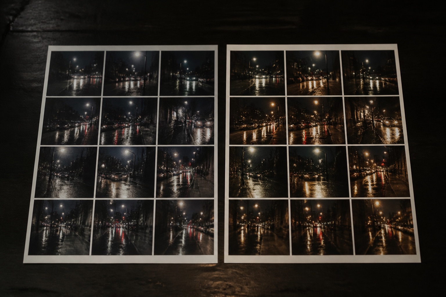 Two contact prints of the same street — one softer, one sharper